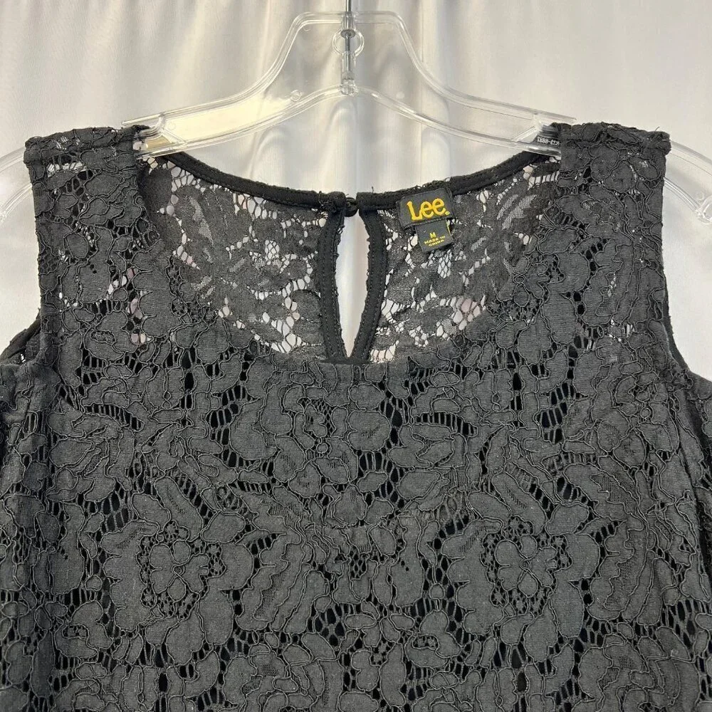 Lee Cold Shoulder Short Sleeve Lace Blouse Women’s Size M Keyhole Back Lined - Picture 3 of 9
